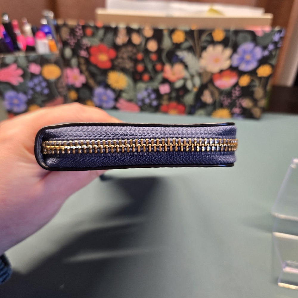 COACH Pebble Leather Zip Acordian Continental Wallet Blue - Picture 10 of 12